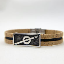 Load image into Gallery viewer, Stoke Saver Onewheel™ bracelet in rustic cork with black inlay strap and stainless steel clasp