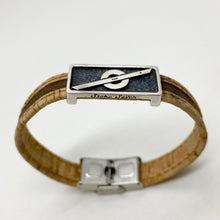 Load image into Gallery viewer, Stoke Saver Onewheel™ bracelet in rustic cork with brown inlay strap and stainless steel clasp