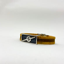 Load image into Gallery viewer, Stoke Saver Onewheel™ bracelet in rustic cork with brown inlay strap and stainless steel clasp