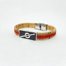 Load image into Gallery viewer, Stoke Saver Onewheel™ bracelet in rustic cork with red inlay strap and stainless steel clasp
