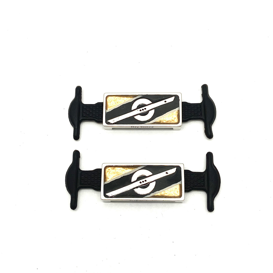 Gold & Black with White Pinstriping Shoe Charms