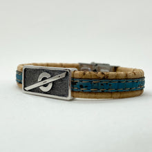 Load image into Gallery viewer, Stoke Saver Onewheel™ bracelet in rustic cork with turquoise inlay strap and stainless steel clasp
