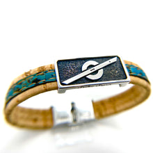 Load image into Gallery viewer, Stoke Saver Onewheel™ bracelet in rustic cork with turquoise inlay strap and stainless steel clasp
